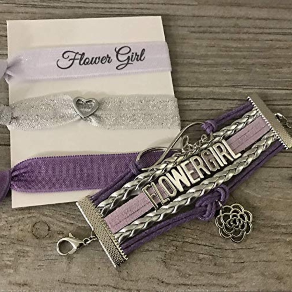 Flower Girl Bracelet And Hair Ties Gift Set Purple